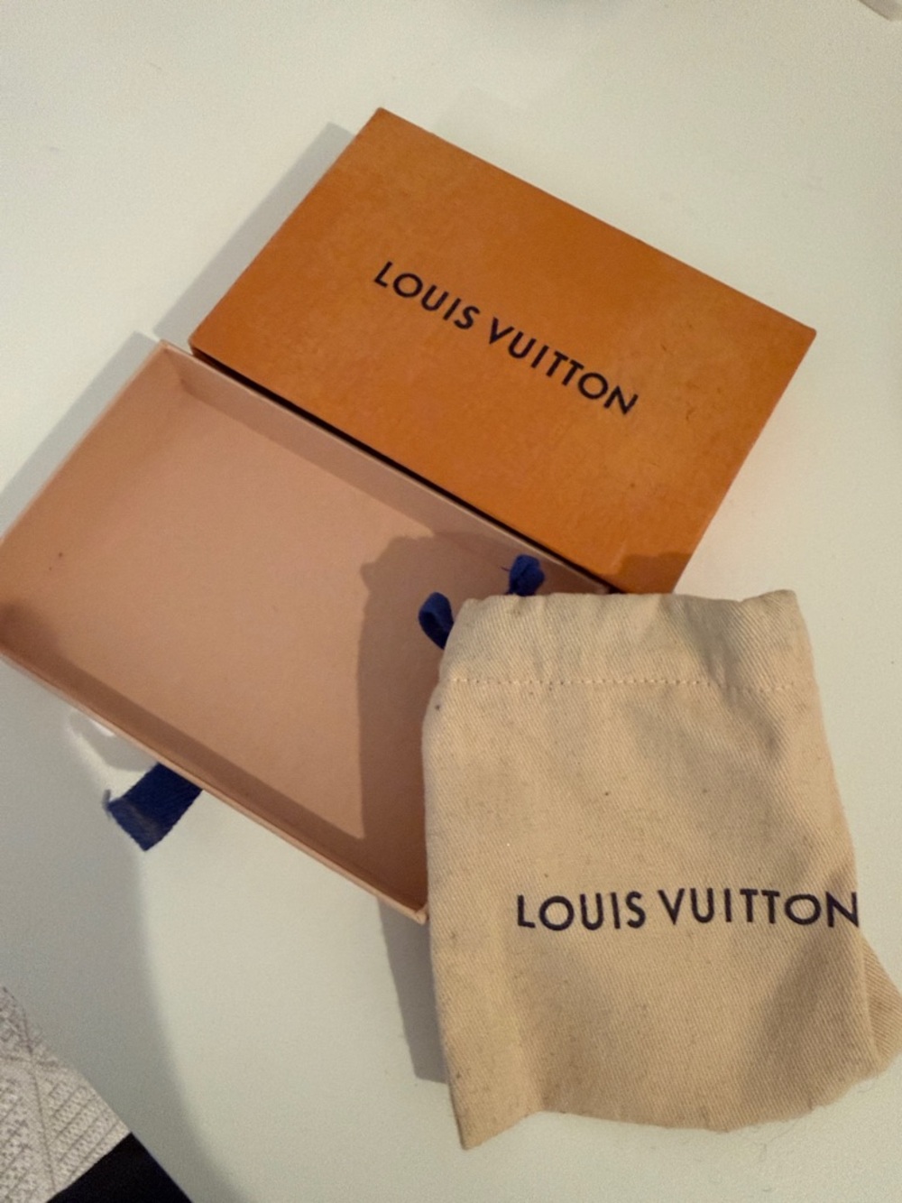 Louis Vuitton Beige Canvas Drawstring Pouch with Orange Box